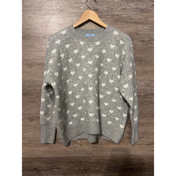 CeCe Sweater Grey White Hearts Oversized XS Knit Stretchy Women Love Valentines - Picture 1 of 7